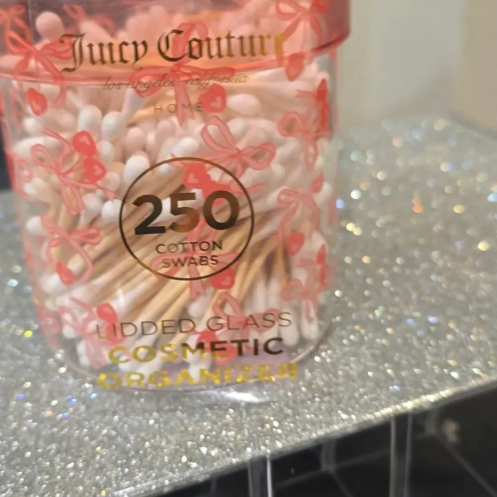 Juicy Couture Home Heart Cherries & Bow Lidded Glass Cosmetic Organizer w/Swabs